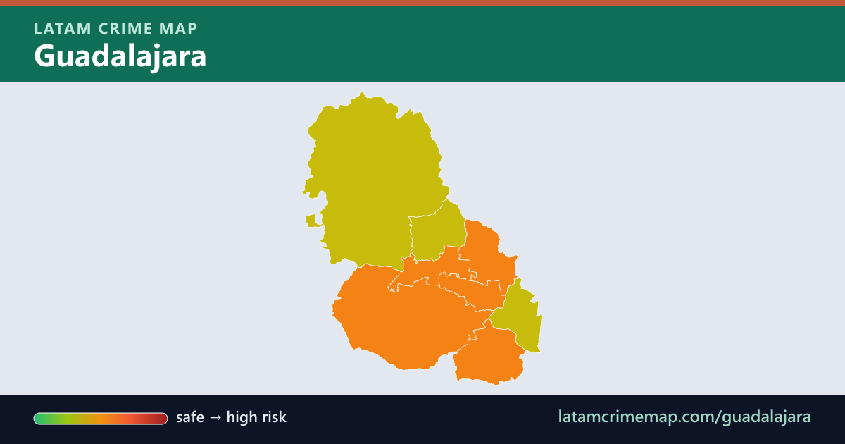 Guadalajara safety map showing incident risk by district