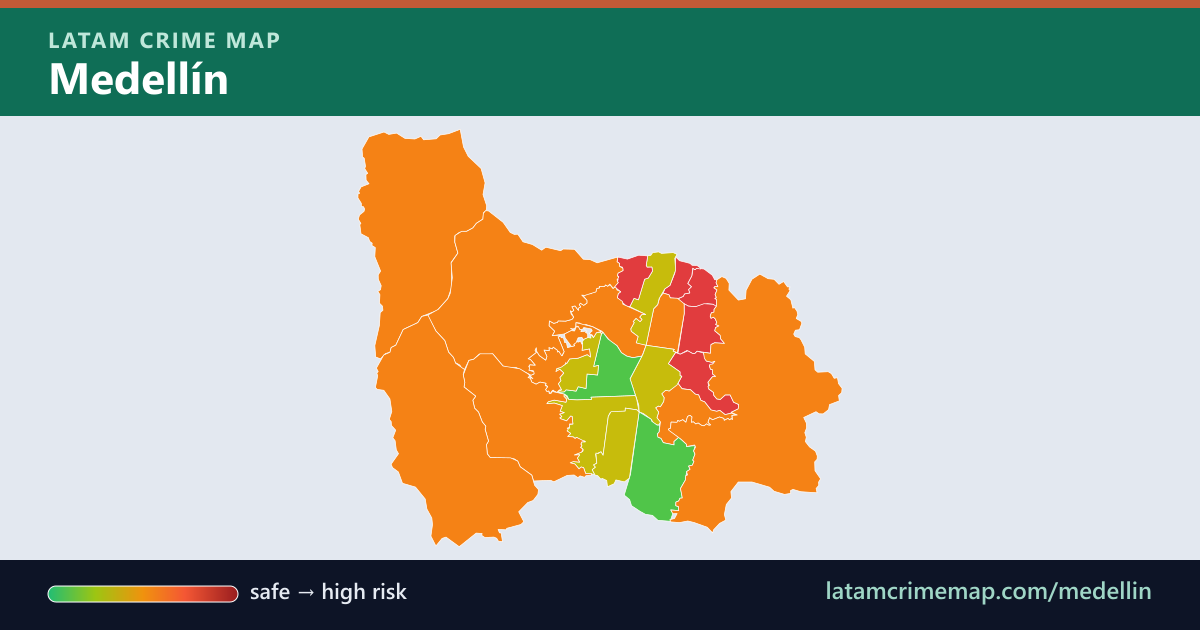 Medellín safety map showing incident risk by district