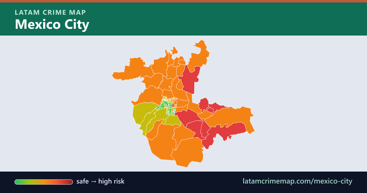 Mexico City safety map showing incident risk by district