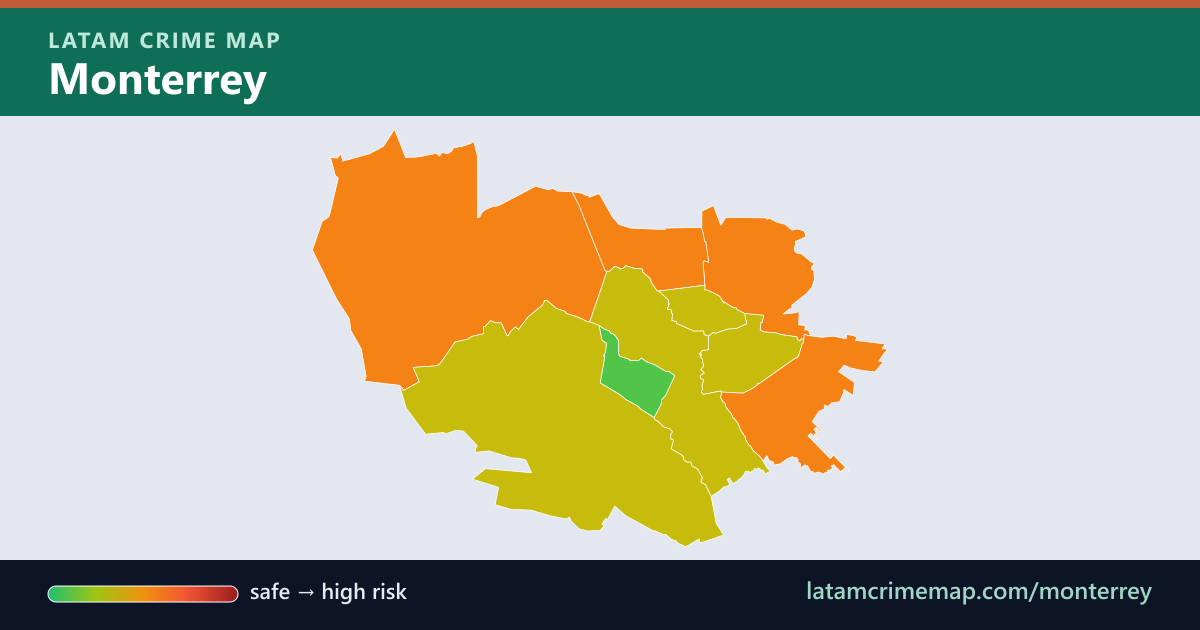 Monterrey safety map showing incident risk by district