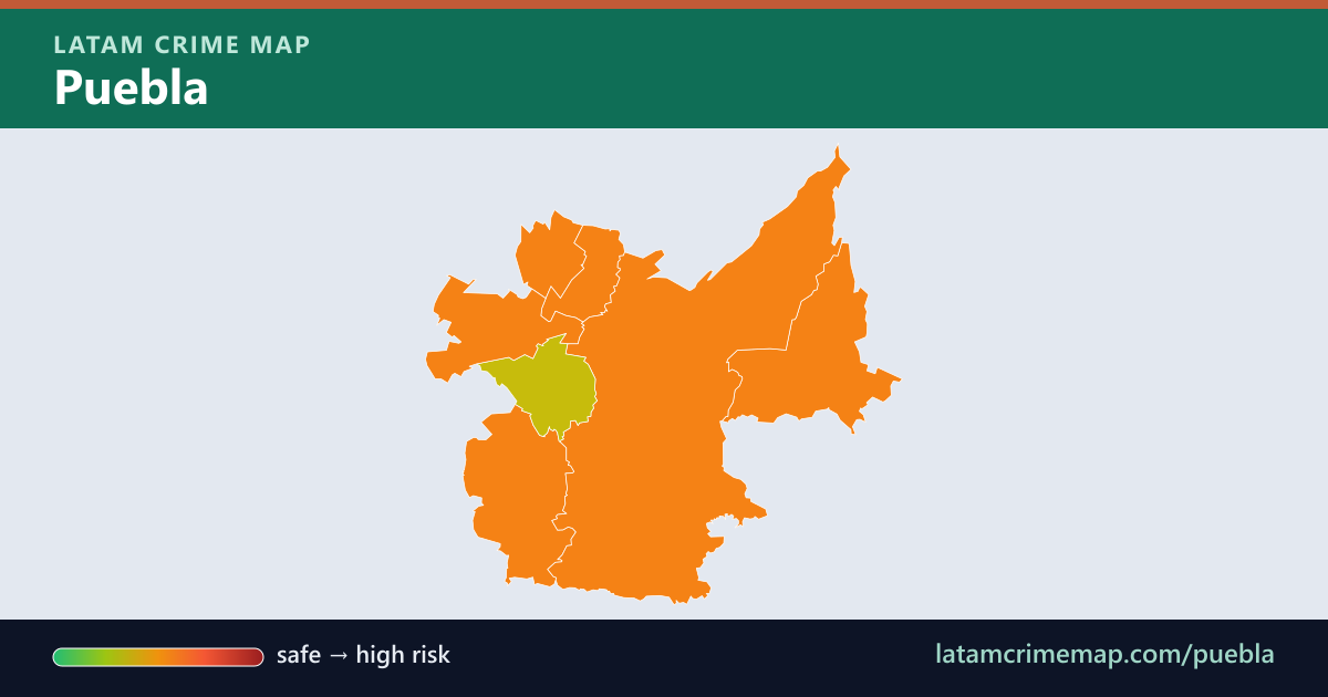 Puebla safety map showing incident risk by district